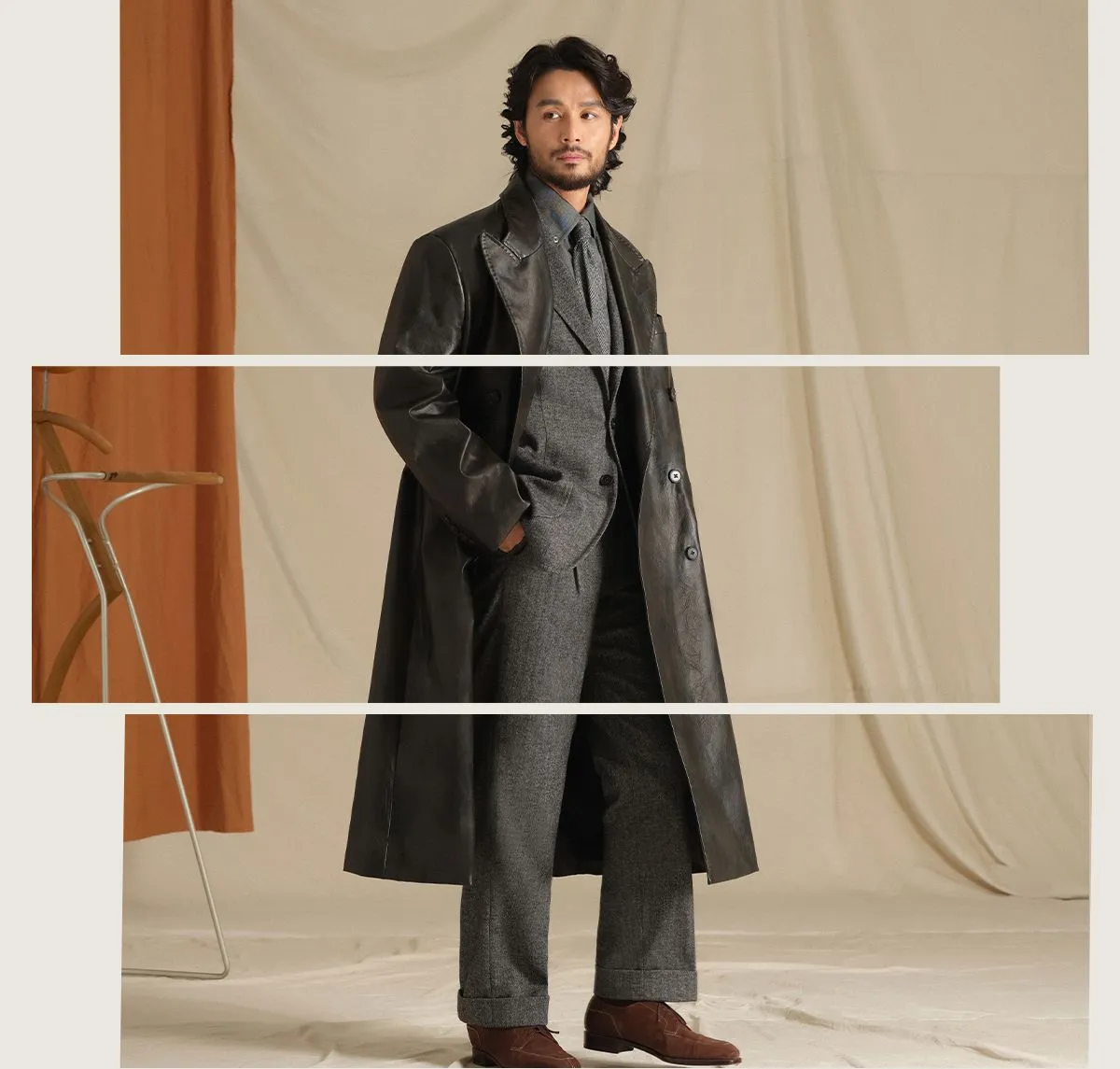 Chesterfield Faux Leather Overcoat