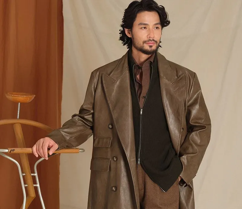 Chesterfield Faux Leather Overcoat