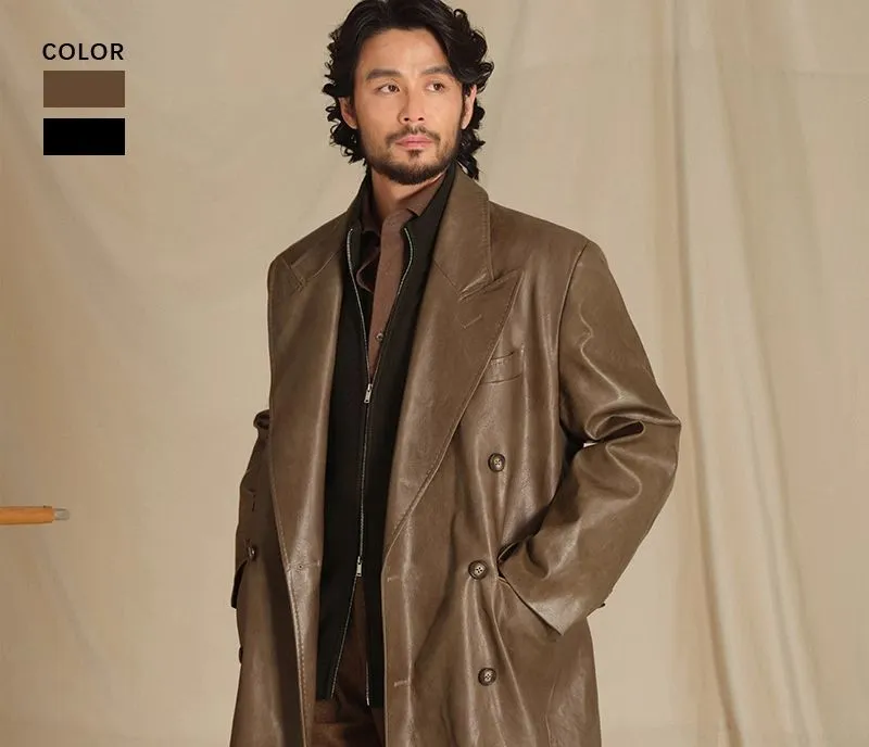 Chesterfield Faux Leather Overcoat