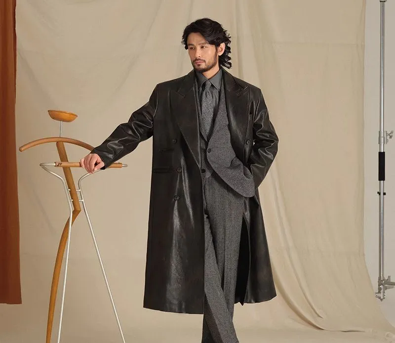Chesterfield Faux Leather Overcoat