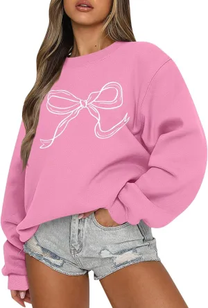 ChicCrate Oversized Crewneck Sweatshirt Women Cute Bow Graphic Sweatshirts Long Sleeve Pullover Bow Sweater Y2k Tops