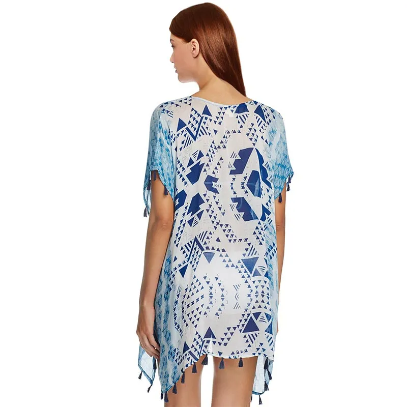Chiffon Beach Cover up With Tassel Print #Cover Up