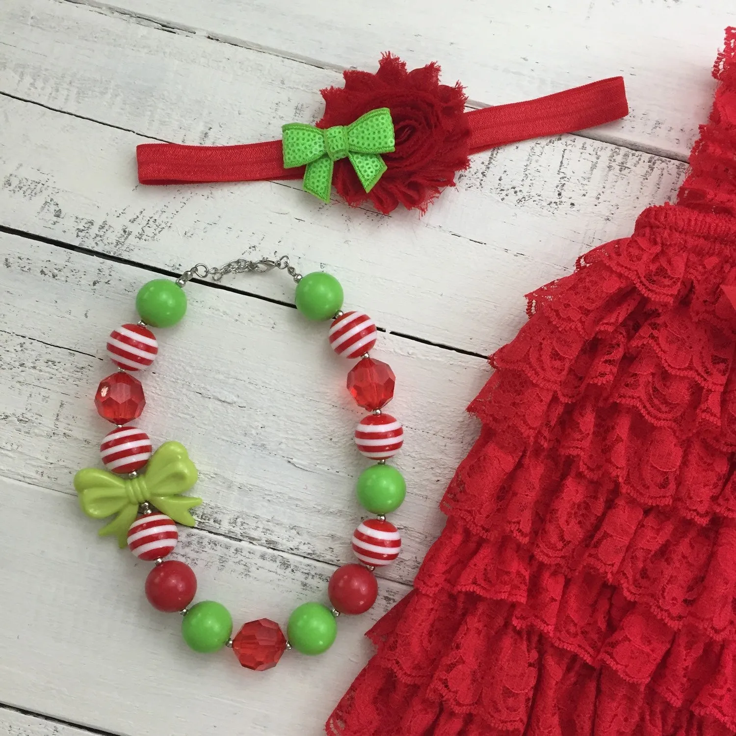 Christmas Red Lace Petti Romper and optional necklace
