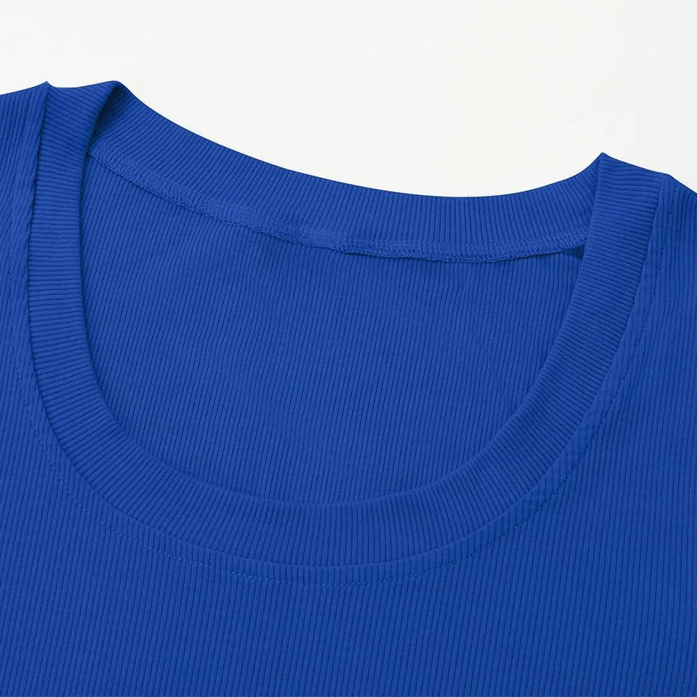 Chulianyouhuo Women's Short Sleeve Scoop Neck Ribbed Knit Fitted Casual Tops Tee Summer Slim Basic Shirts
