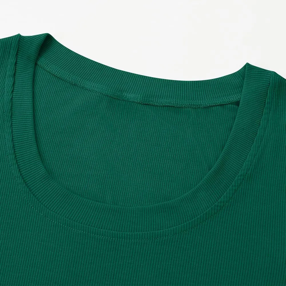 Chulianyouhuo Women's Short Sleeve Scoop Neck Ribbed Knit Fitted Casual Tops Tee Summer Slim Basic Shirts
