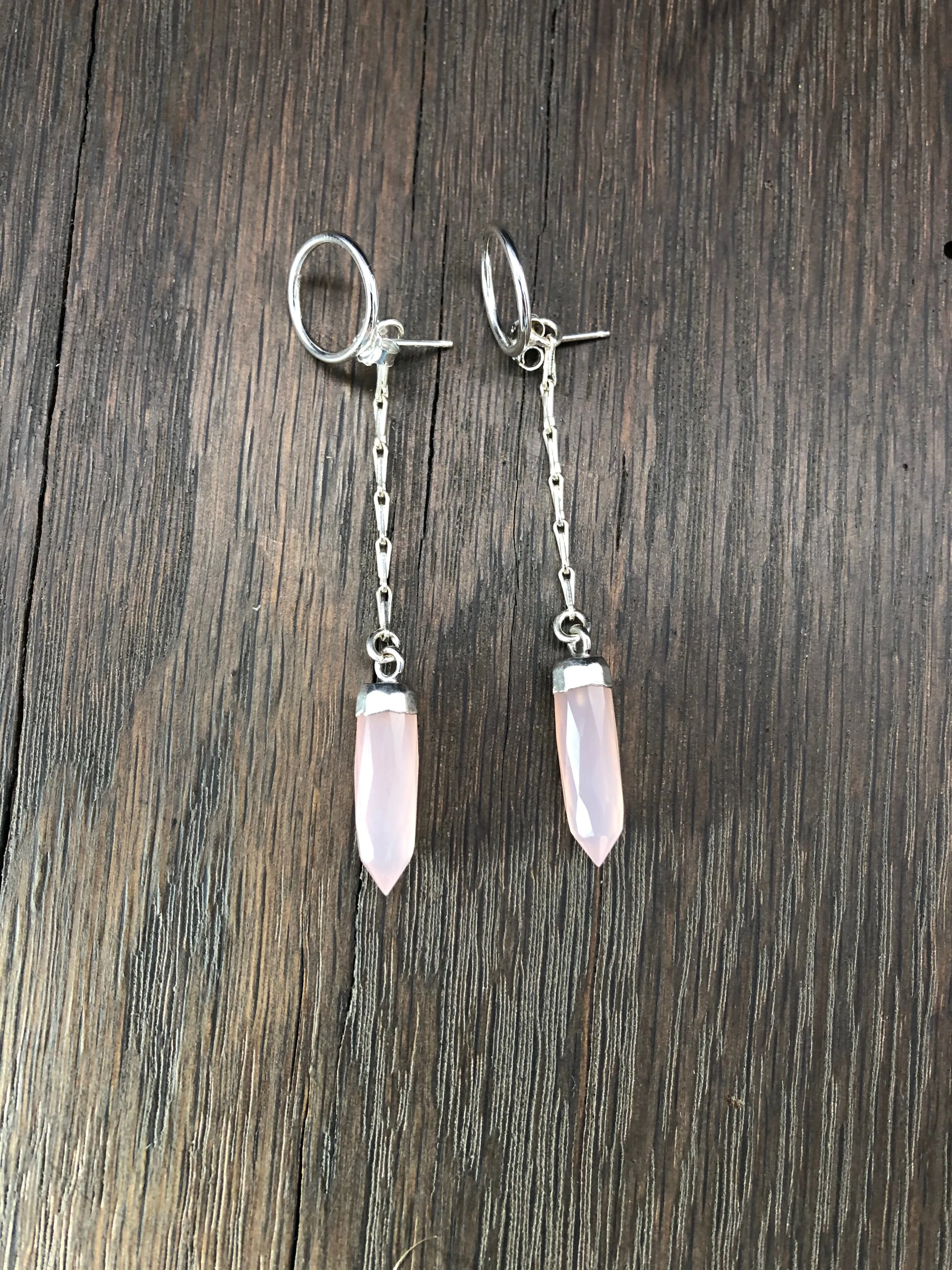 Circle stud earrings with stone spear dangle jackets