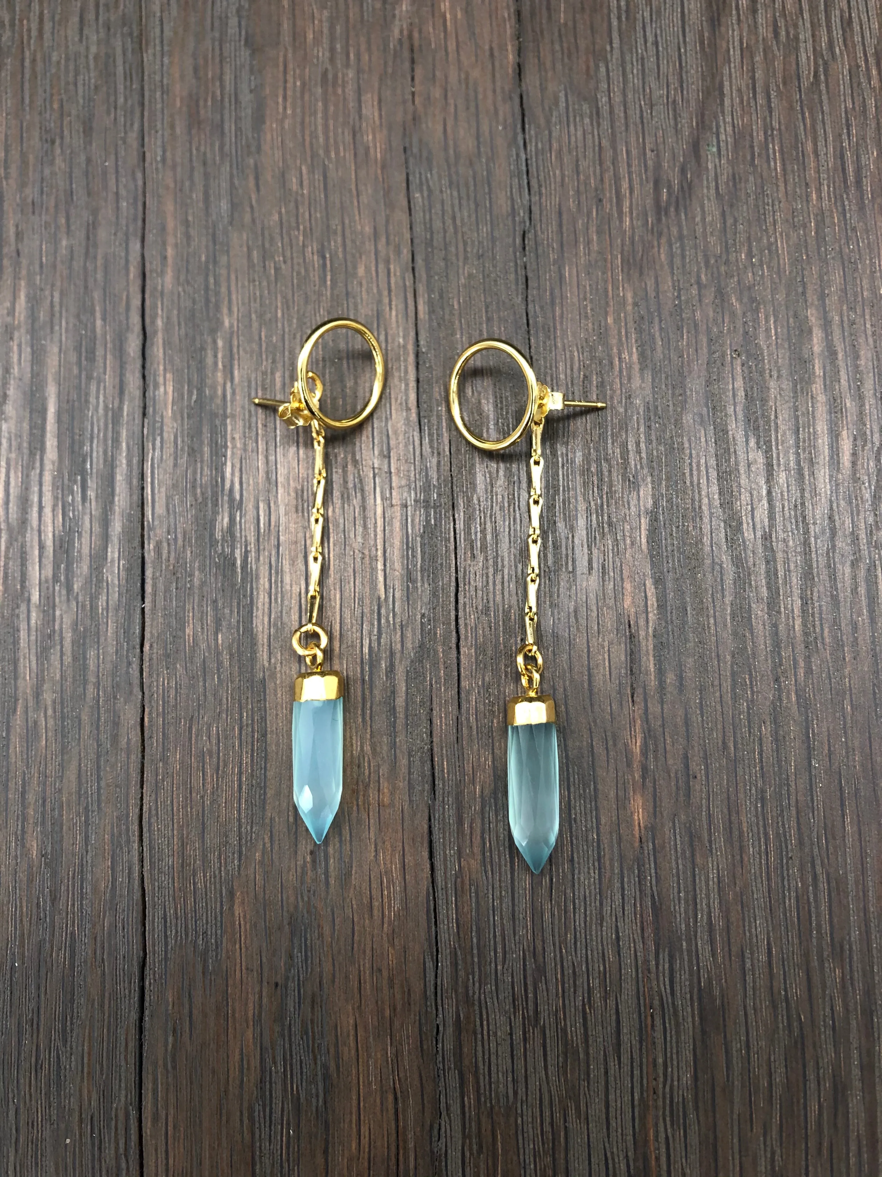 Circle stud earrings with stone spear dangle jackets