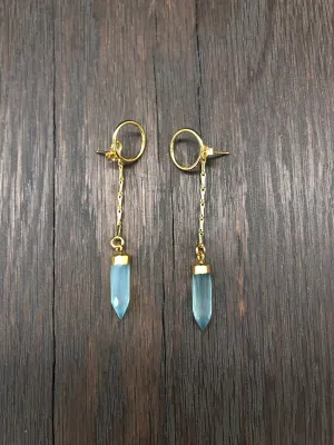 Circle stud earrings with stone spear dangle jackets