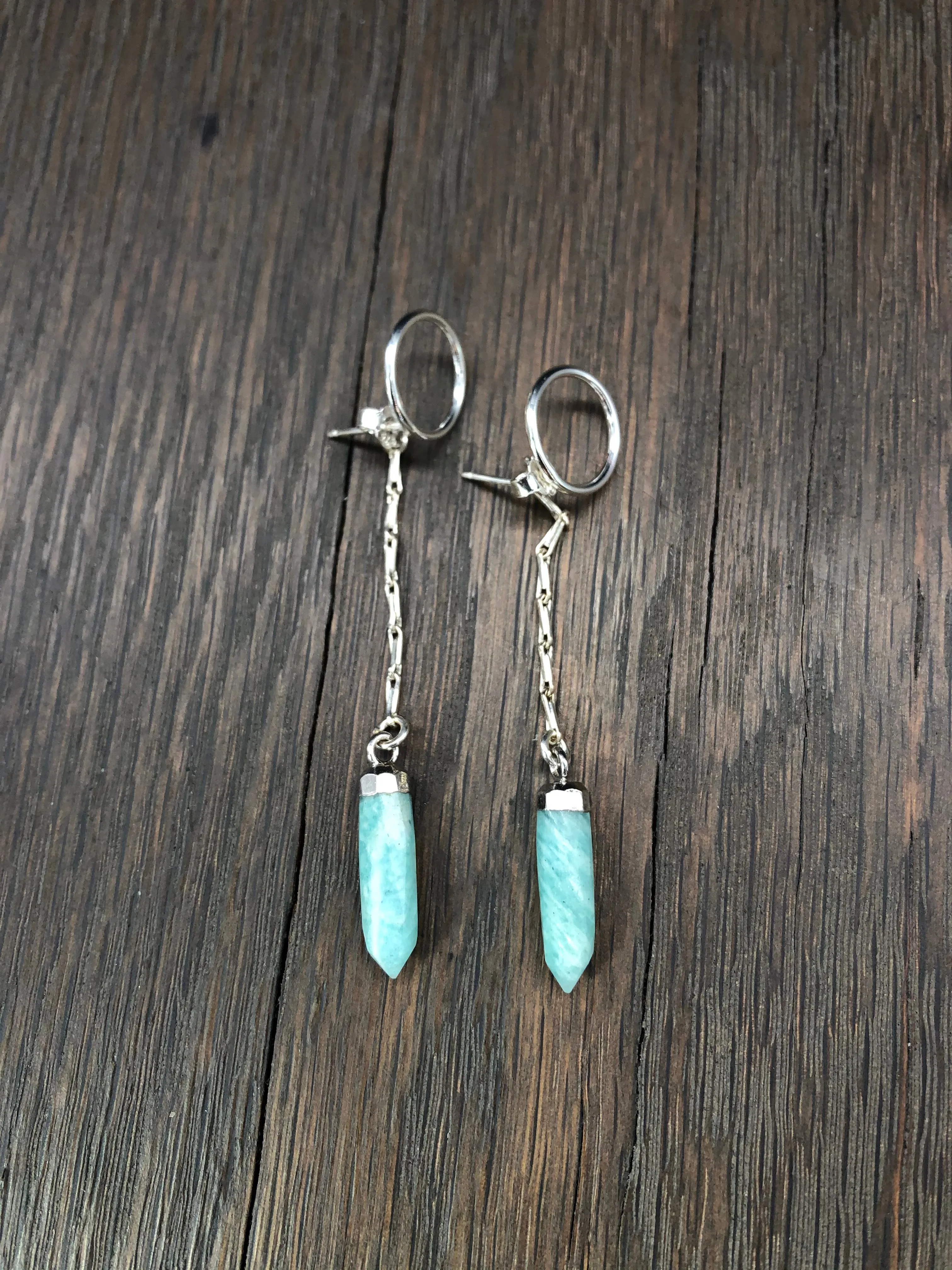 Circle stud earrings with stone spear dangle jackets