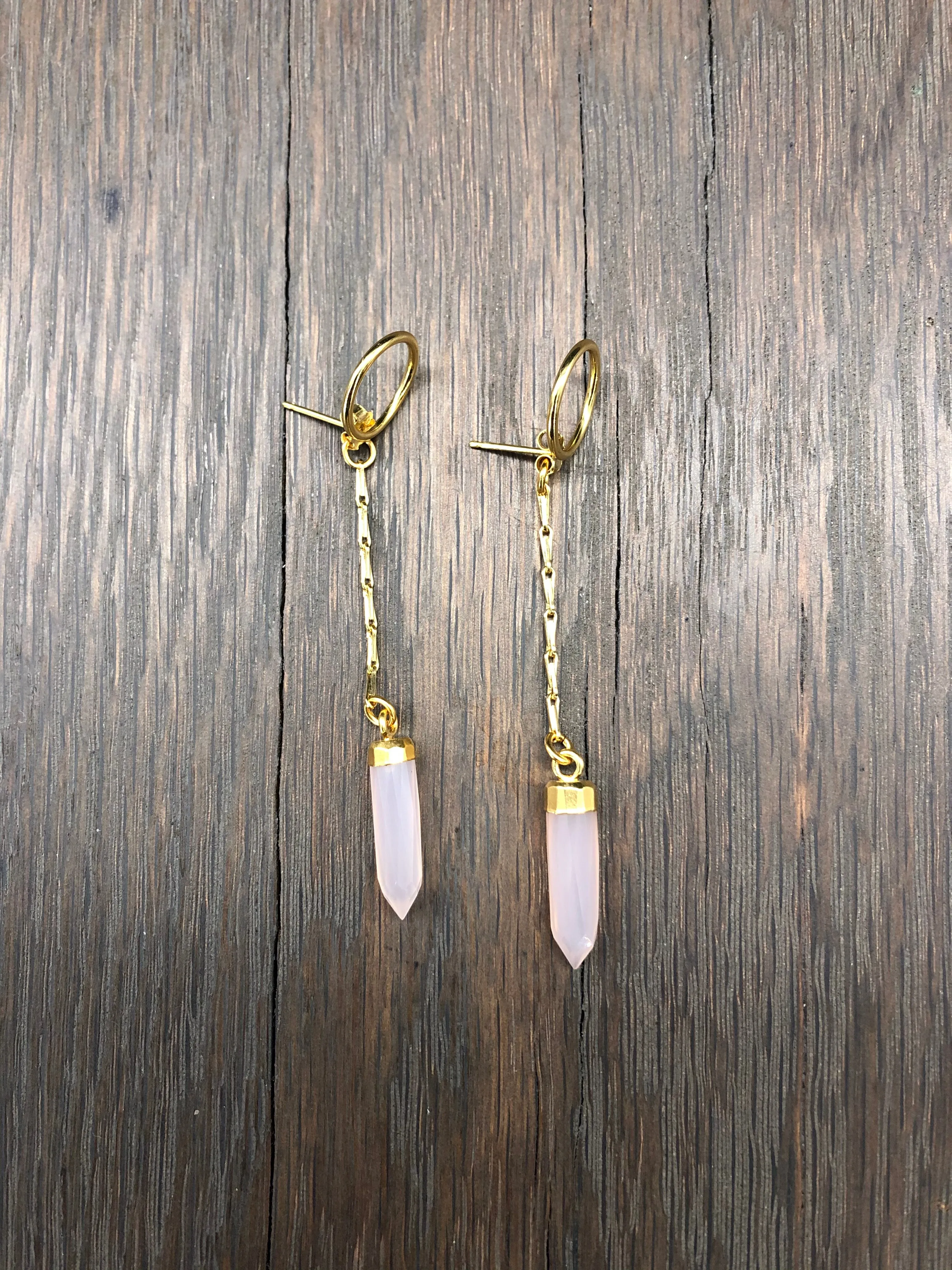 Circle stud earrings with stone spear dangle jackets
