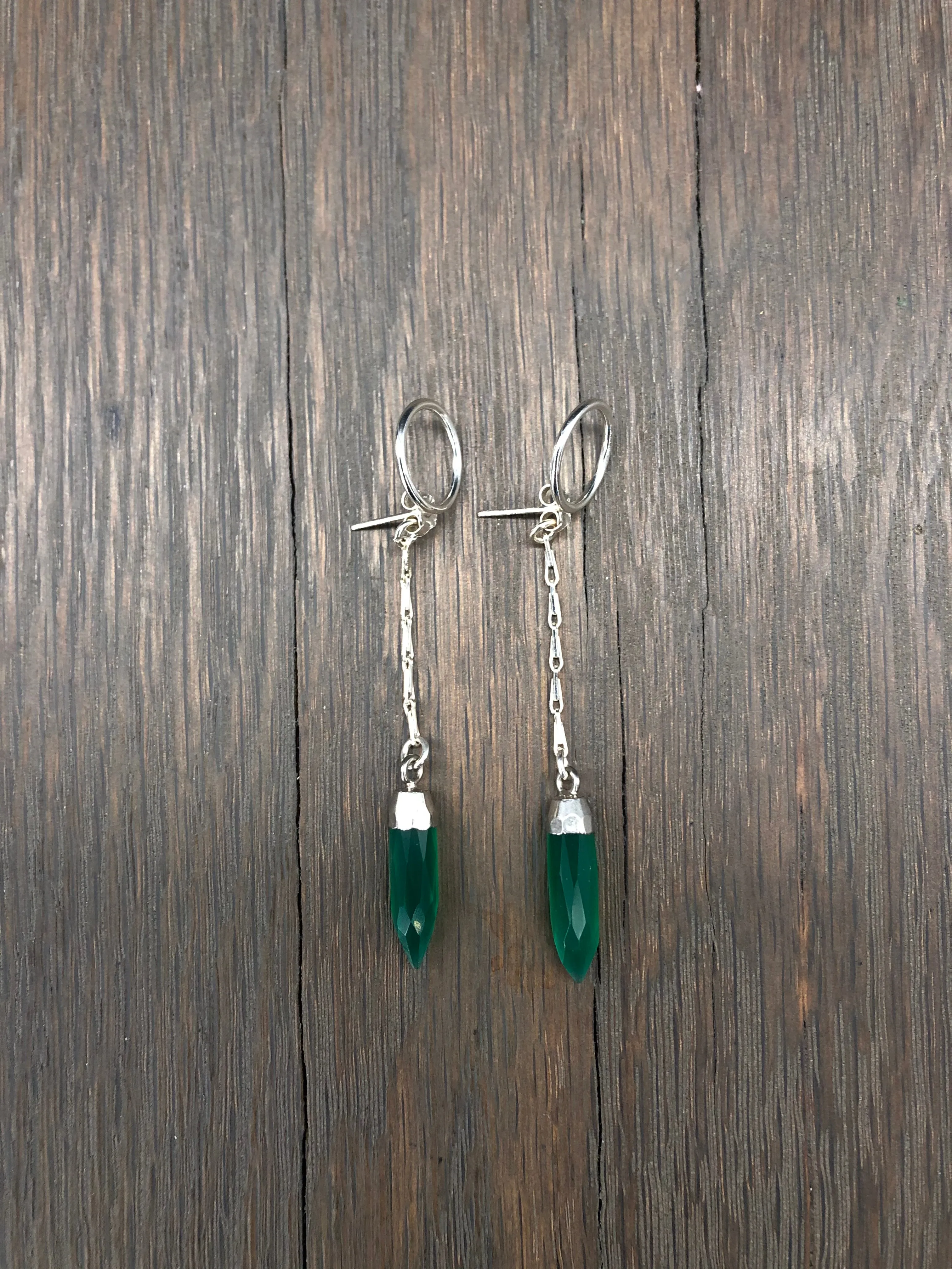 Circle stud earrings with stone spear dangle jackets