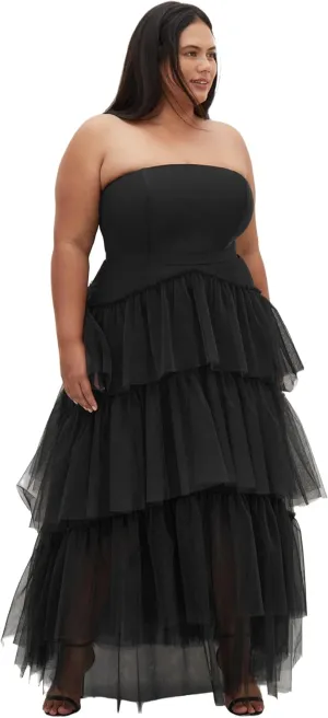 City Chic Women's Plus Size Tulle Sweetheart Maxi Dress, Black, 14