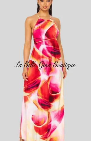 Clara Sleeveless Halter Maxi Dress-Fuchsia