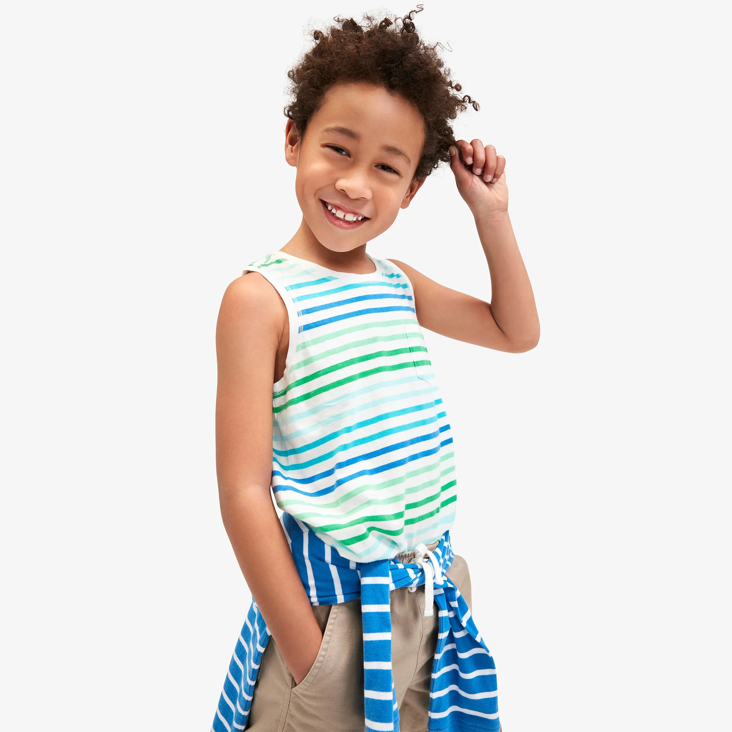 Clearance kids pocket tank in tonal stripes