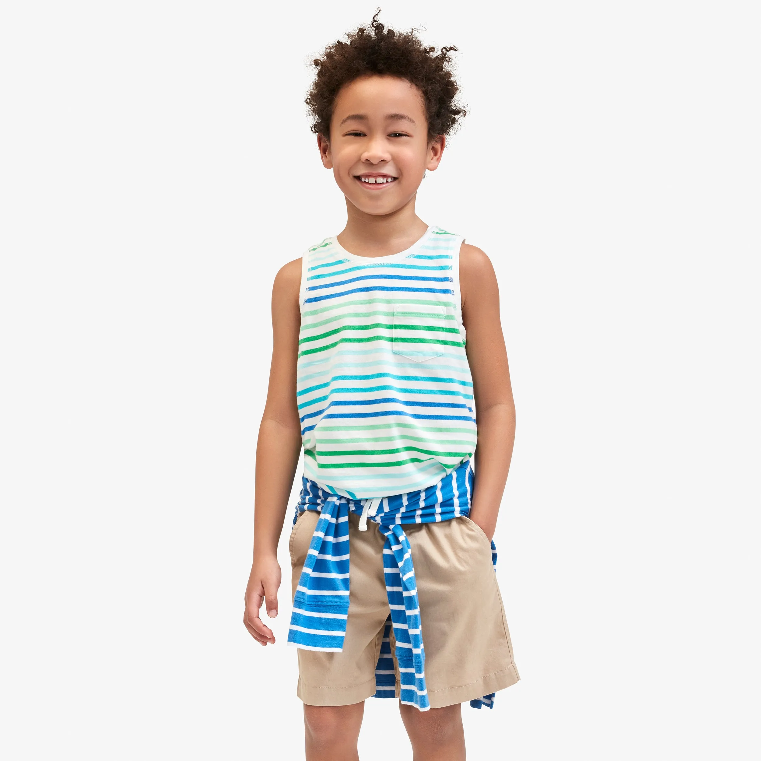 Clearance kids pocket tank in tonal stripes