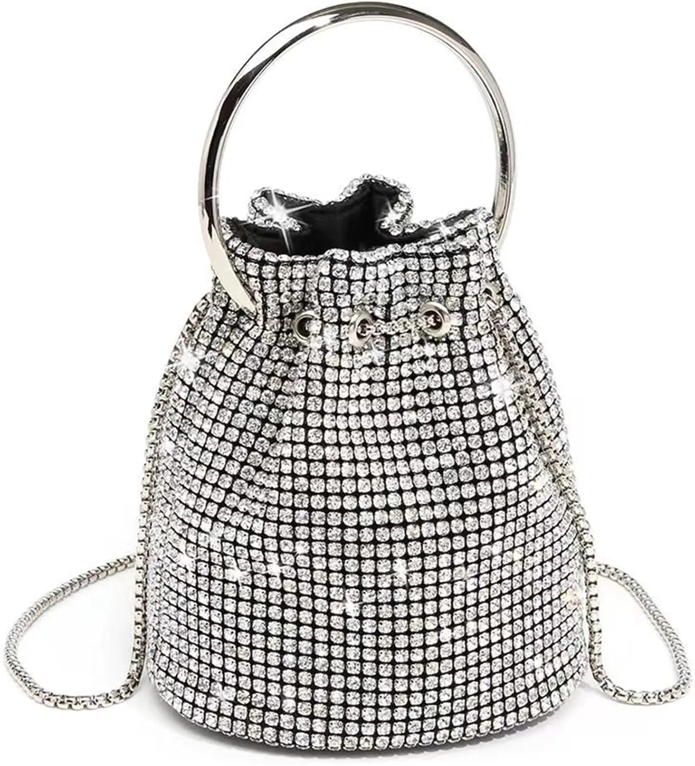 Clutch Purses for Women Fashionable Women's Diamond Inlaid Bucket Bag Stylish Single Shoulder Designer Handbag for Dinner Events