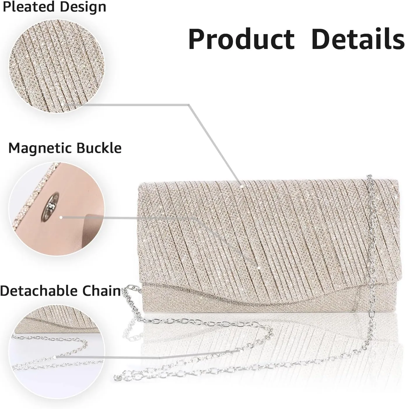 Clutch Purses for Women Formal Evening Bag Handbags for Wedding Party Sparkly Cocktail Clutch Crossbody Shoulder Bag