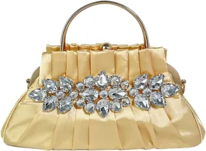 Clutch Purses for Women Silk Studded Diamond Handbag for Women Celebrity Party Pleated Dinner Tote Elegant Wedding Tote Bag