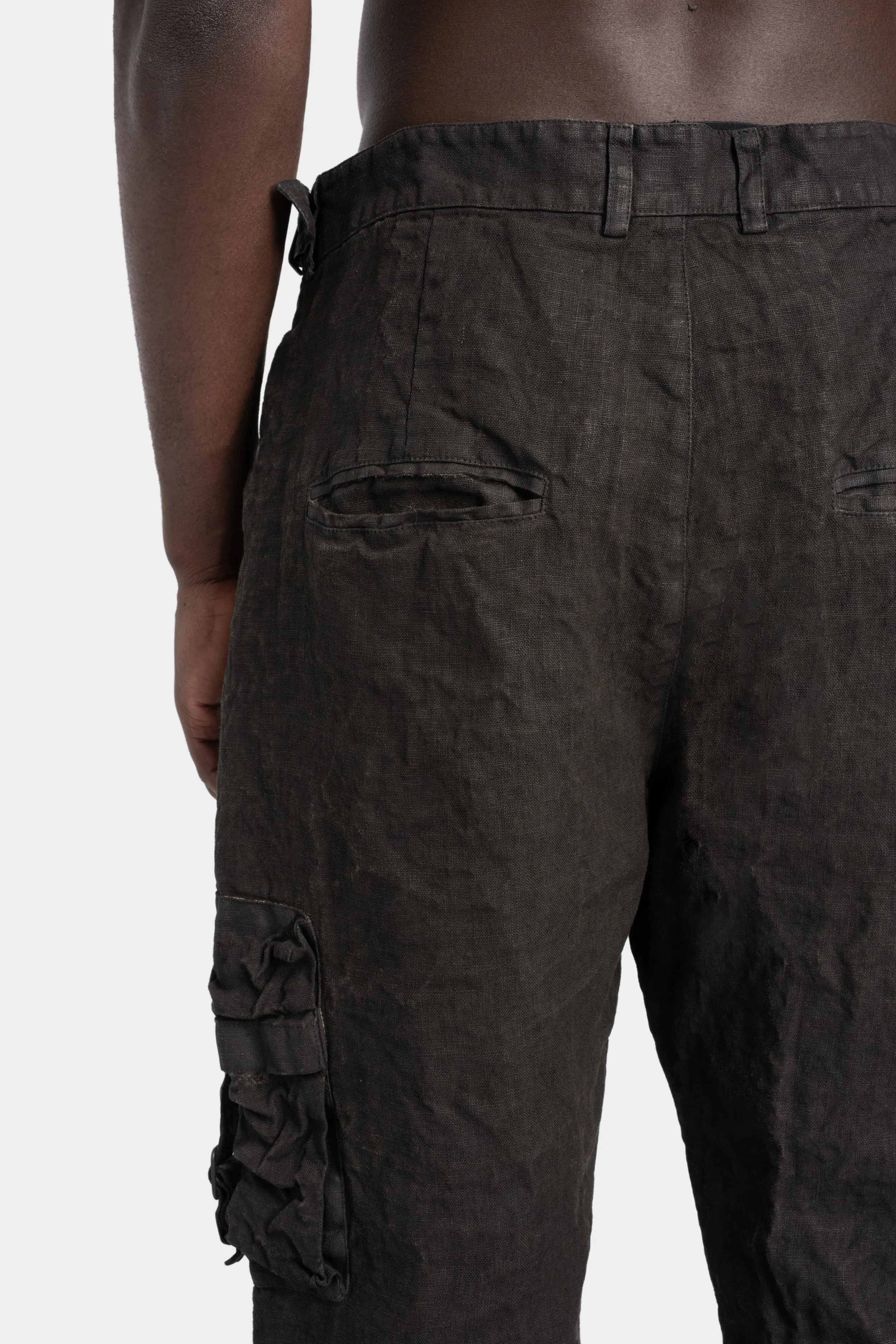 Coated cropped linen pants, Dark brown