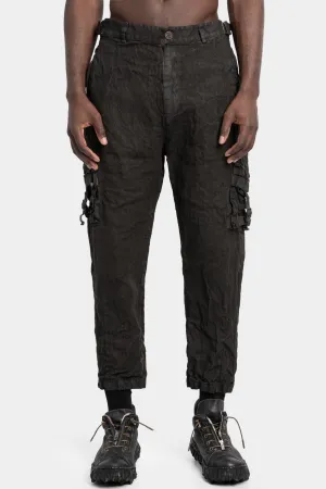 Coated cropped linen pants, Dark brown
