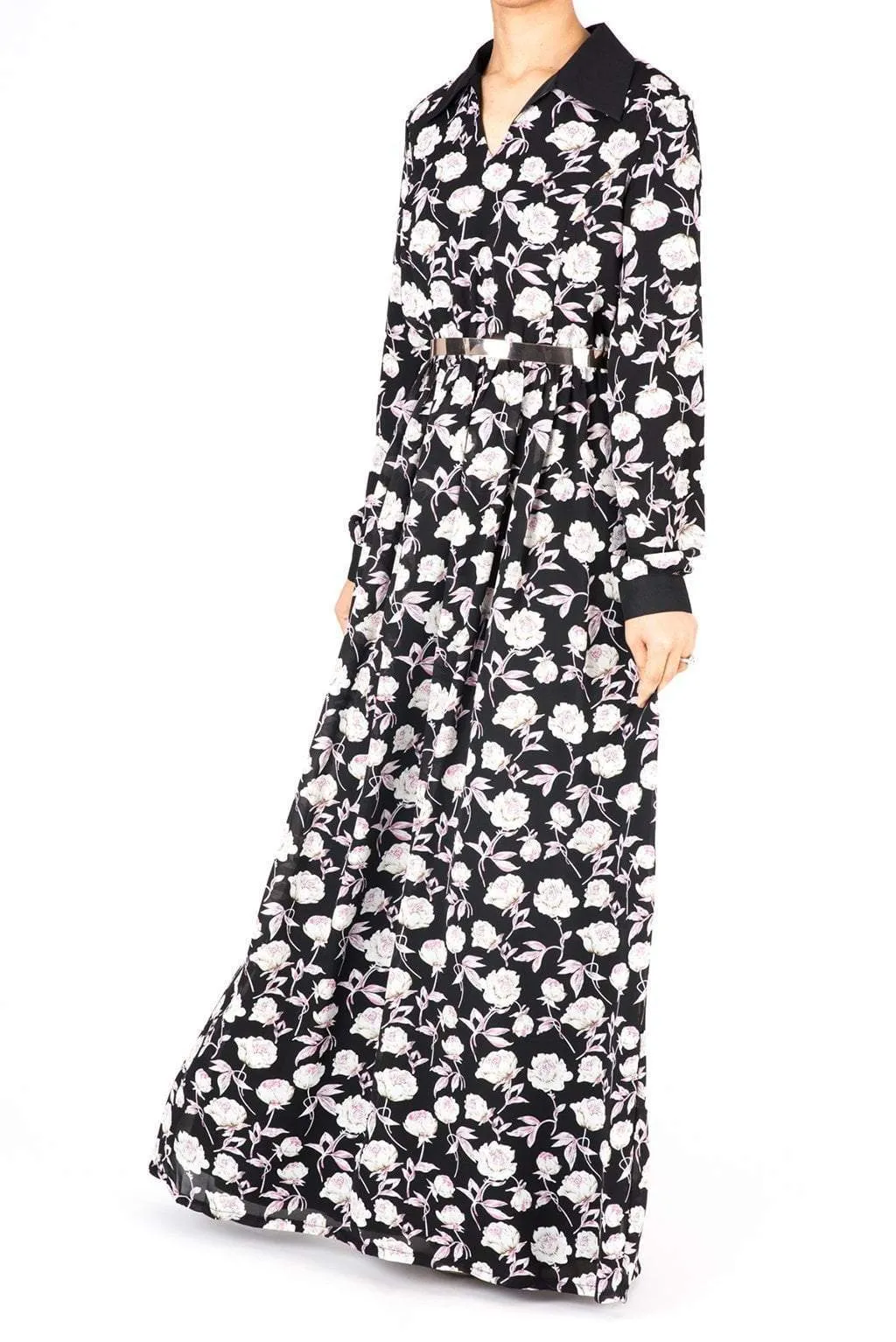 Collar Petal Floral Maxi Dress