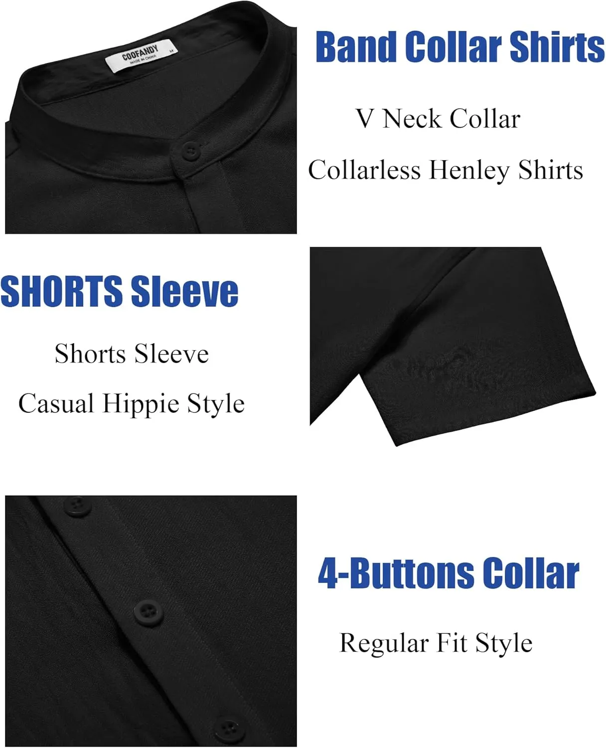 COOFANDY Men's Casual Henley Shirt Short Sleeve Summer Shirts Linen Band Collar Summer Beach Hippie T-Shirts