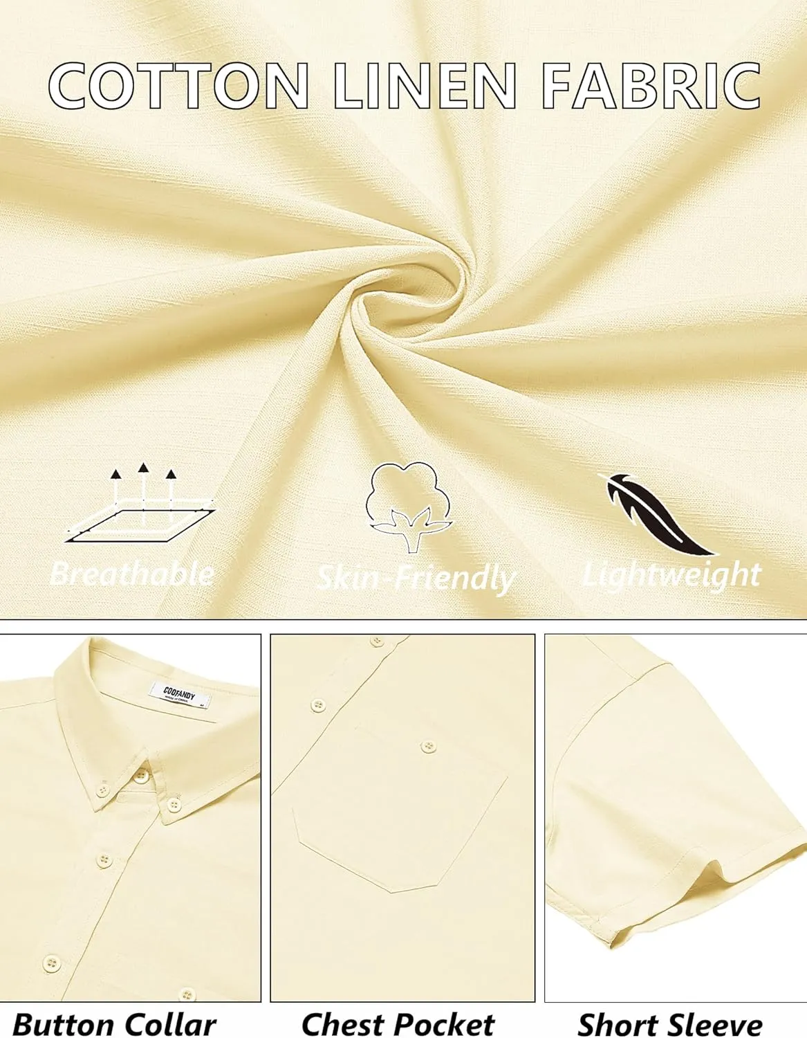 COOFANDY Men's Cotton Linen Shirts Short Sleeve Casual Shirts Summer Button Down Shirt Linen Beach Vacation Shirt