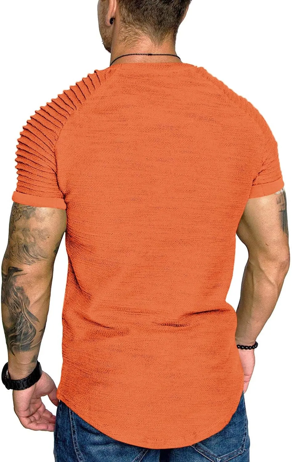 COOFANDY Men's Muscle T-Shirt Pleated Raglan Sleeve Bodybuilding Gym Tee Short Sleeve Fashion Workout Shirts Hipster Shirt