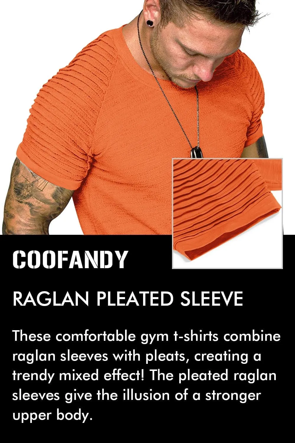 COOFANDY Men's Muscle T-Shirt Pleated Raglan Sleeve Bodybuilding Gym Tee Short Sleeve Fashion Workout Shirts Hipster Shirt