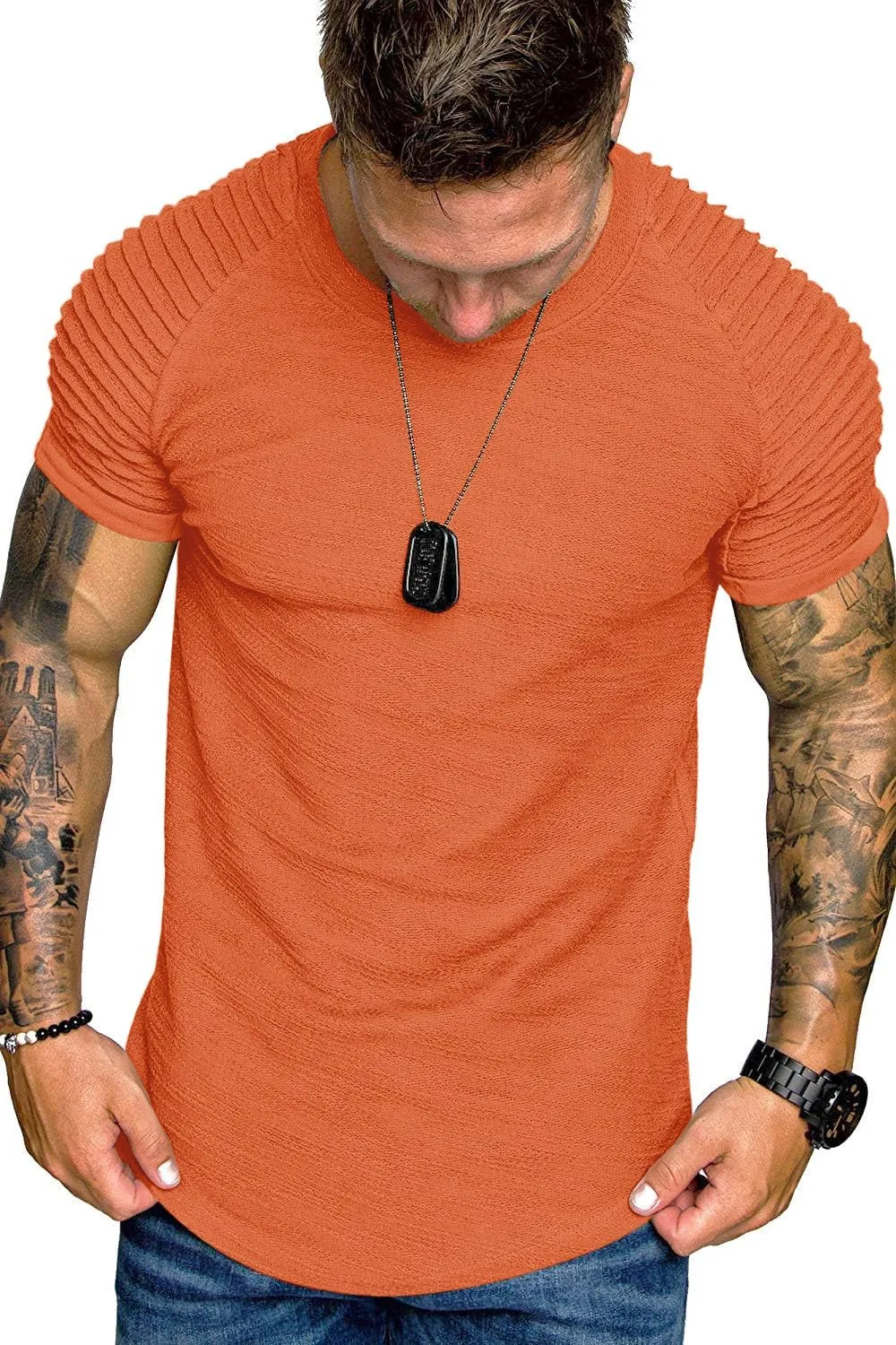 COOFANDY Men's Muscle T-Shirt Pleated Raglan Sleeve Bodybuilding Gym Tee Short Sleeve Fashion Workout Shirts Hipster Shirt