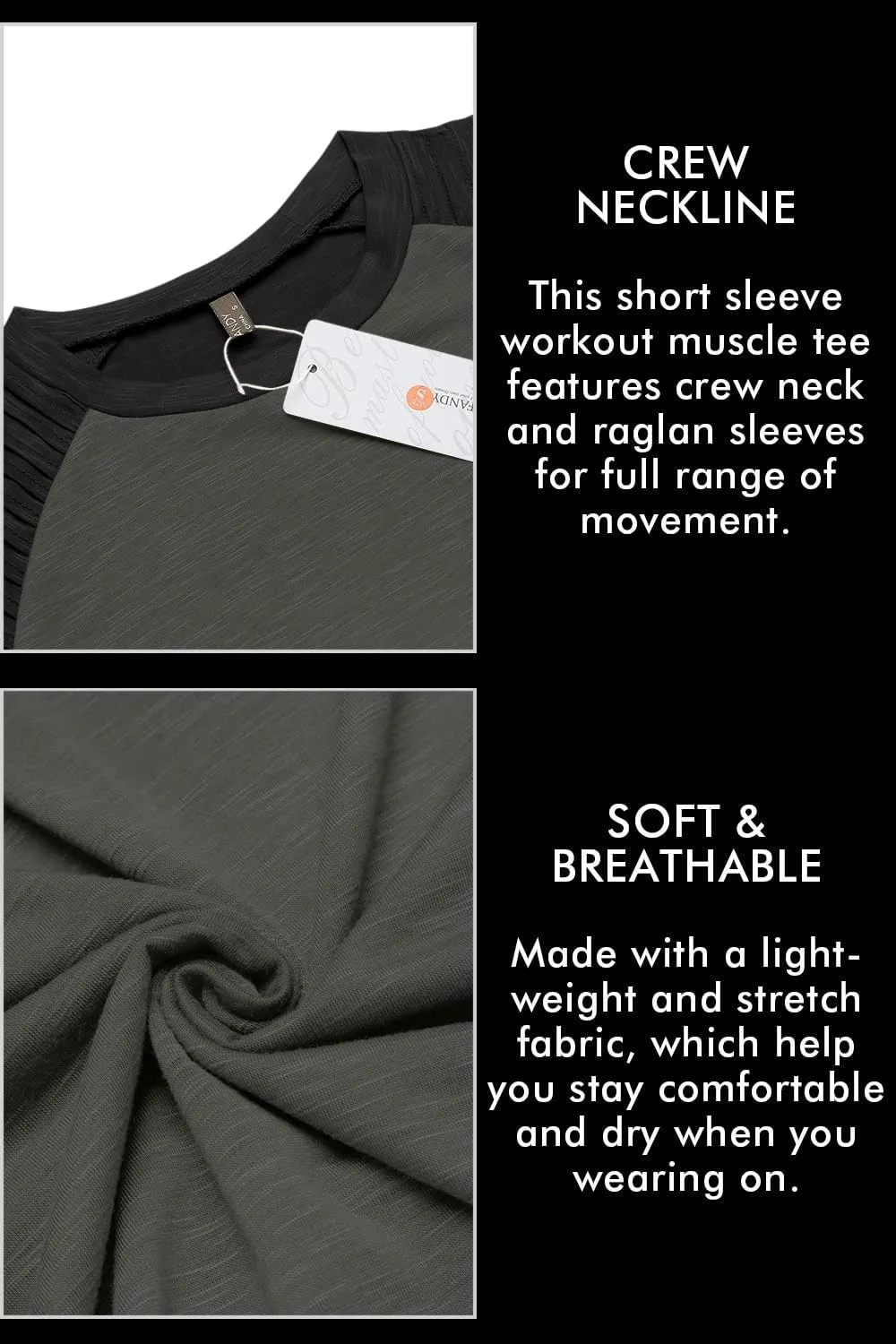 COOFANDY Men's Muscle T-Shirt Pleated Raglan Sleeve Bodybuilding Gym Tee Short Sleeve Fashion Workout Shirts Hipster Shirt