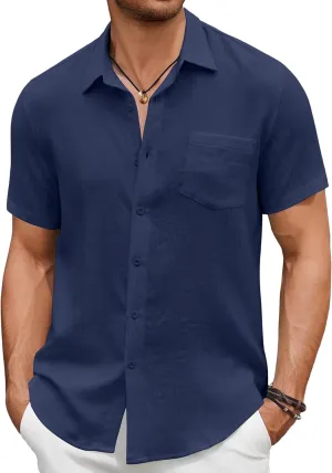 COOFANDY Men's Short Sleeve Button Down Shirt Casual Summer Beach Untucked Vacation Textured Shirts with Pocket