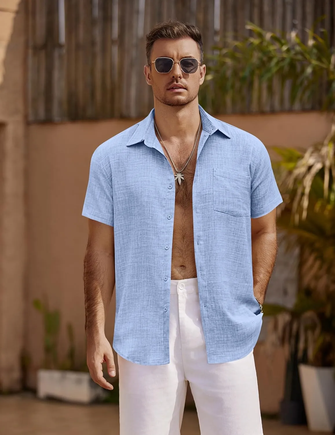 COOFANDY Men's Short Sleeve Button Down Shirt Casual Summer Beach Untucked Vacation Textured Shirts with Pocket