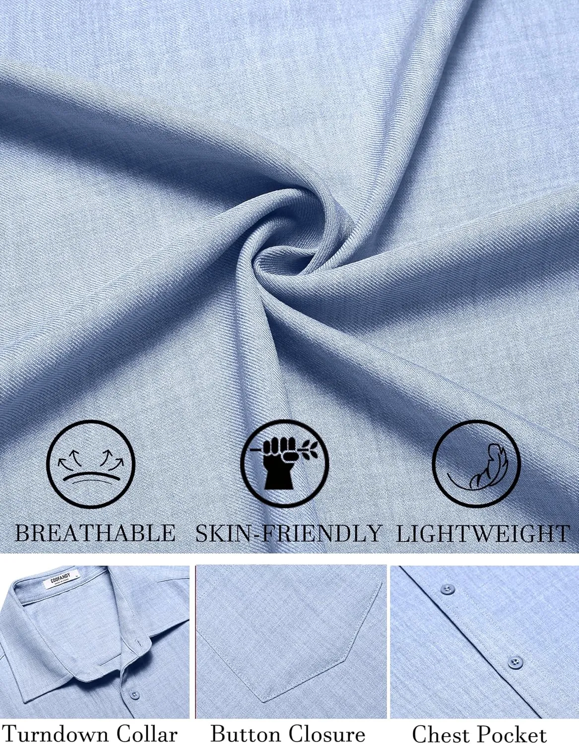 COOFANDY Men's Short Sleeve Button Down Shirt Casual Summer Beach Untucked Vacation Textured Shirts with Pocket