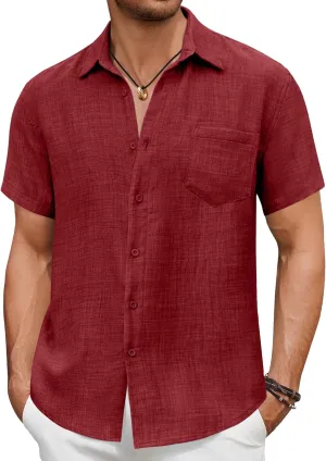 COOFANDY Men's Short Sleeve Button Down Shirt Casual Summer Beach Untucked Vacation Textured Shirts with Pocket