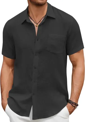 COOFANDY Men's Short Sleeve Button Down Shirt Casual Summer Beach Untucked Vacation Textured Shirts with Pocket
