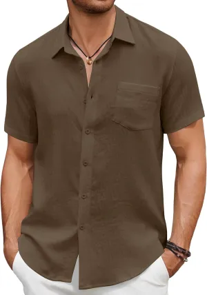 COOFANDY Men's Short Sleeve Button Down Shirt Casual Summer Beach Untucked Vacation Textured Shirts with Pocket