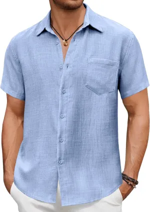 COOFANDY Men's Short Sleeve Button Down Shirt Casual Summer Beach Untucked Vacation Textured Shirts with Pocket
