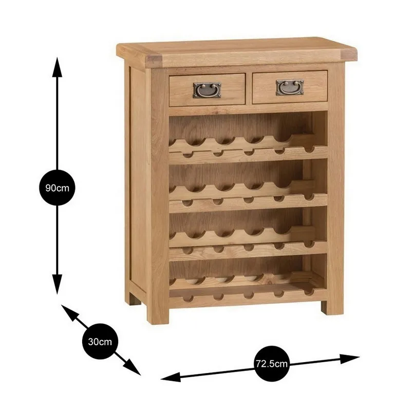 Cotswold Oak Wine Rack Natural 4 Shelves 2 Drawers