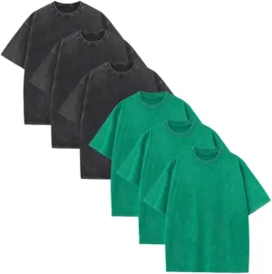 Cotton Tshirts 6 Pack:Oversized Crew T-Shirts Short Sleeve Vintage Tees Mix Colors Basic Tops for Men Women