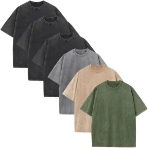 Cotton Tshirts 6 Pack:Oversized Crew T-Shirts Short Sleeve Vintage Tees Mix Colors Basic Tops for Men Women