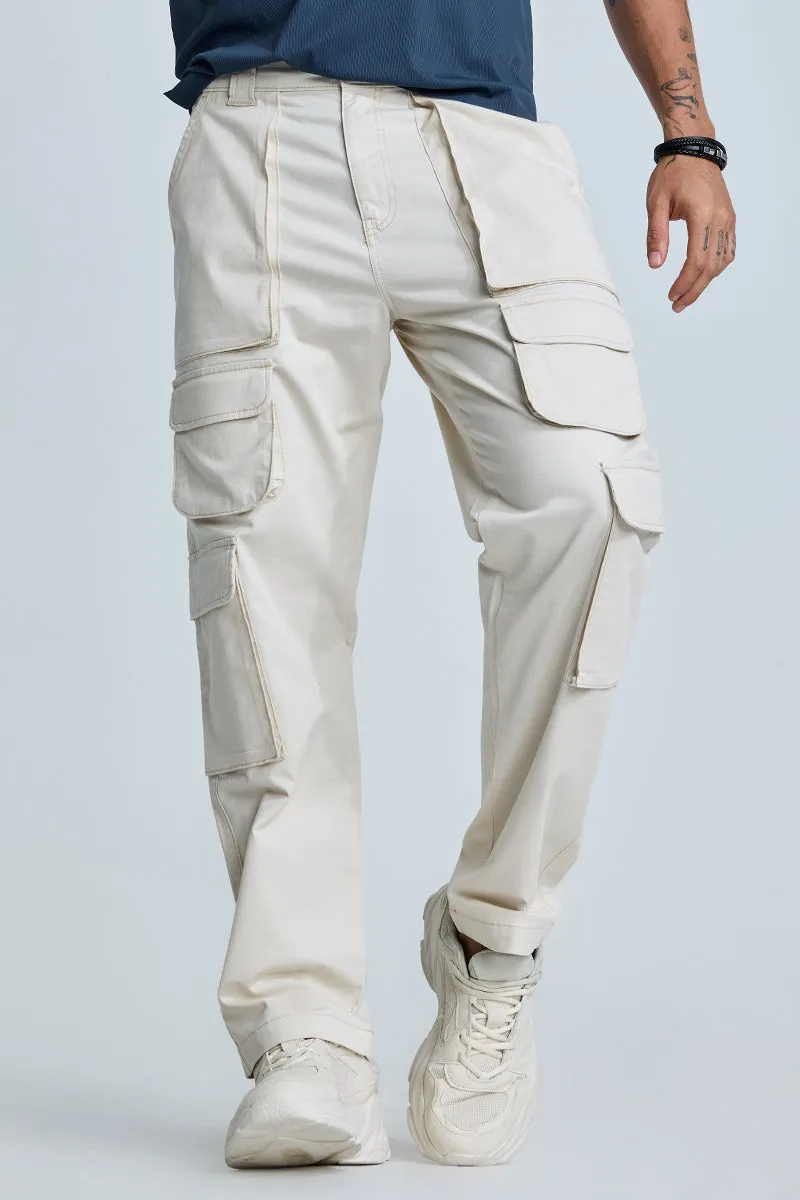 Cream Relaxed Fit Cargo Pants