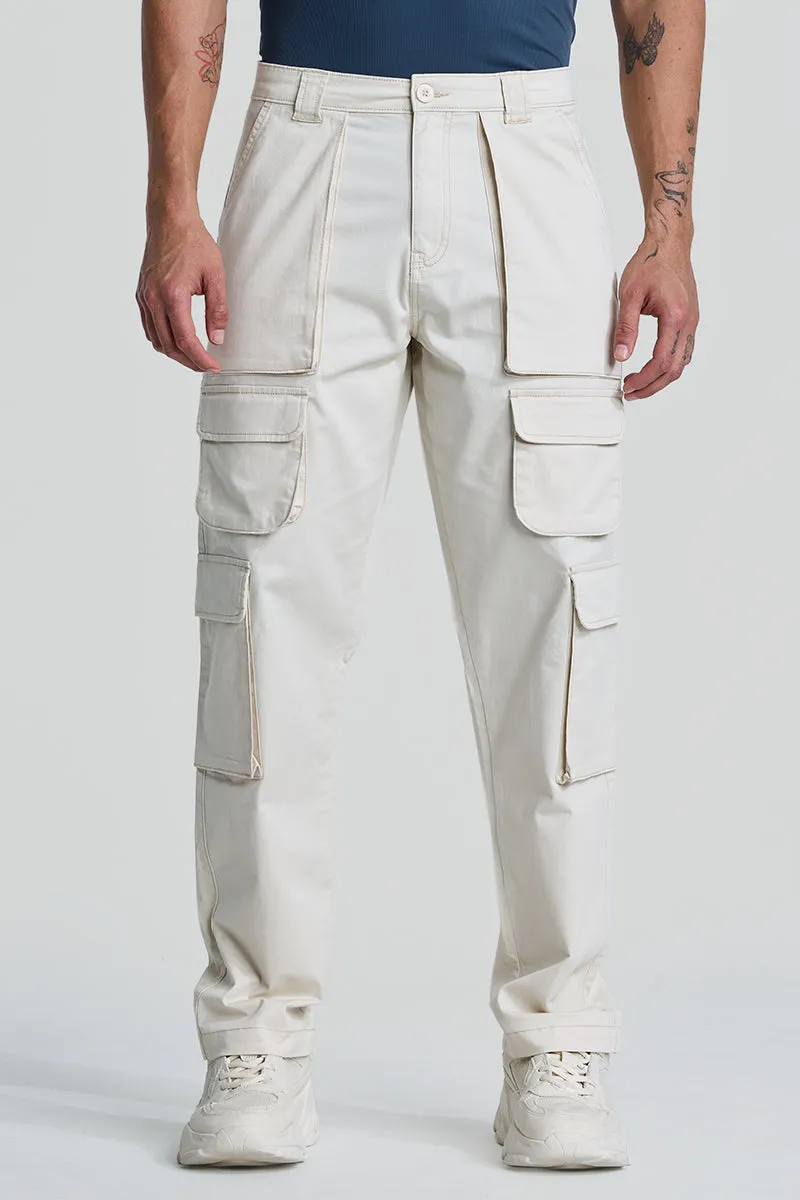 Cream Relaxed Fit Cargo Pants