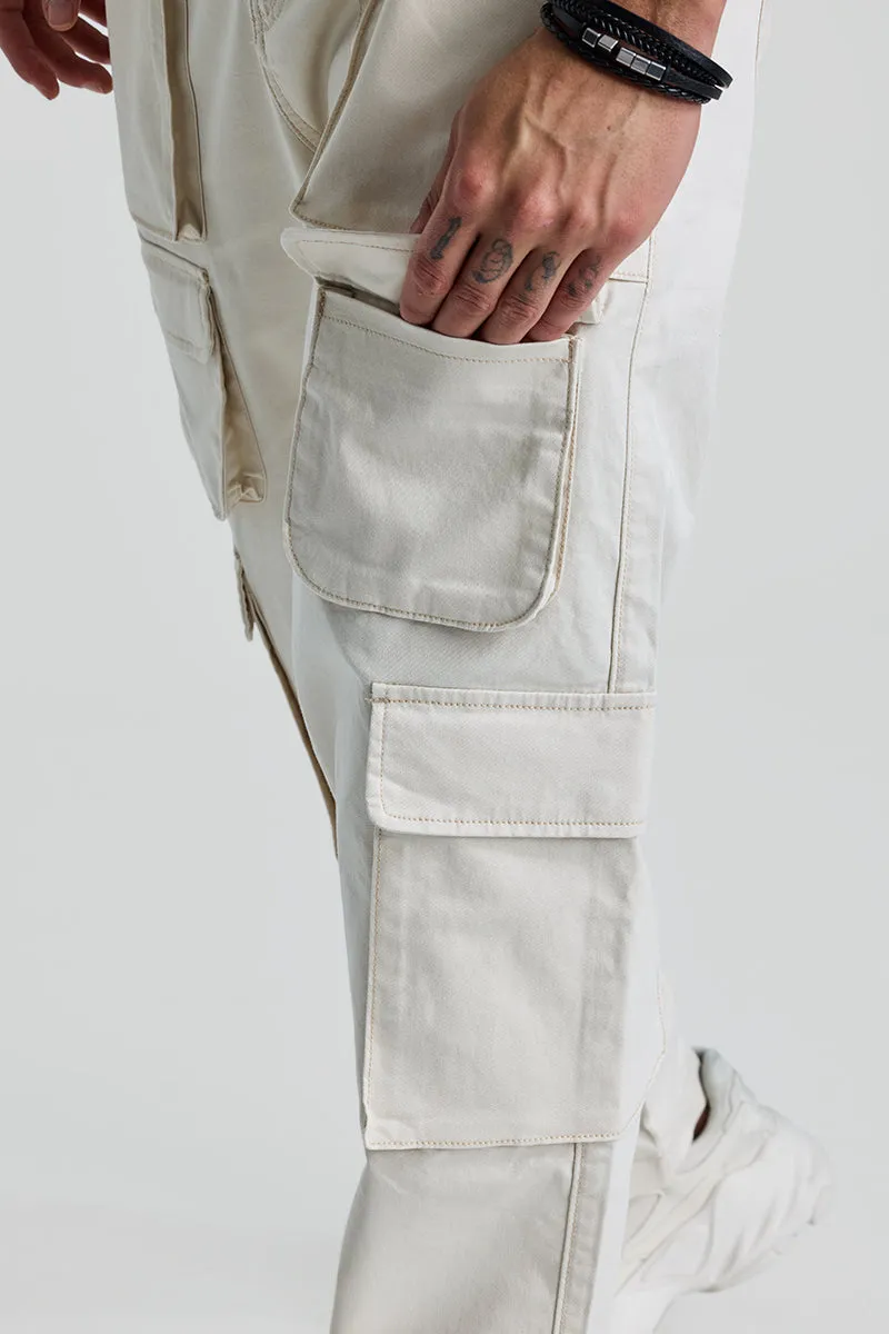 Cream Relaxed Fit Cargo Pants