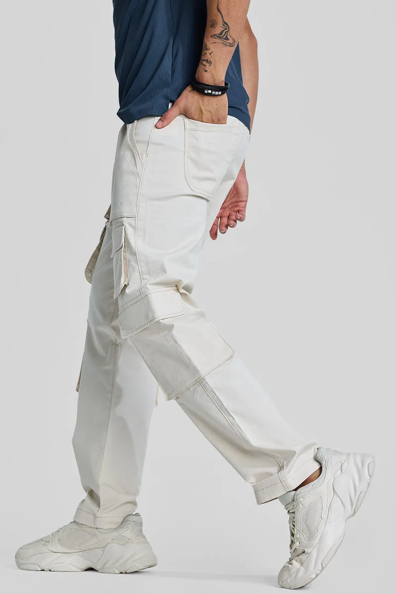 Cream Relaxed Fit Cargo Pants
