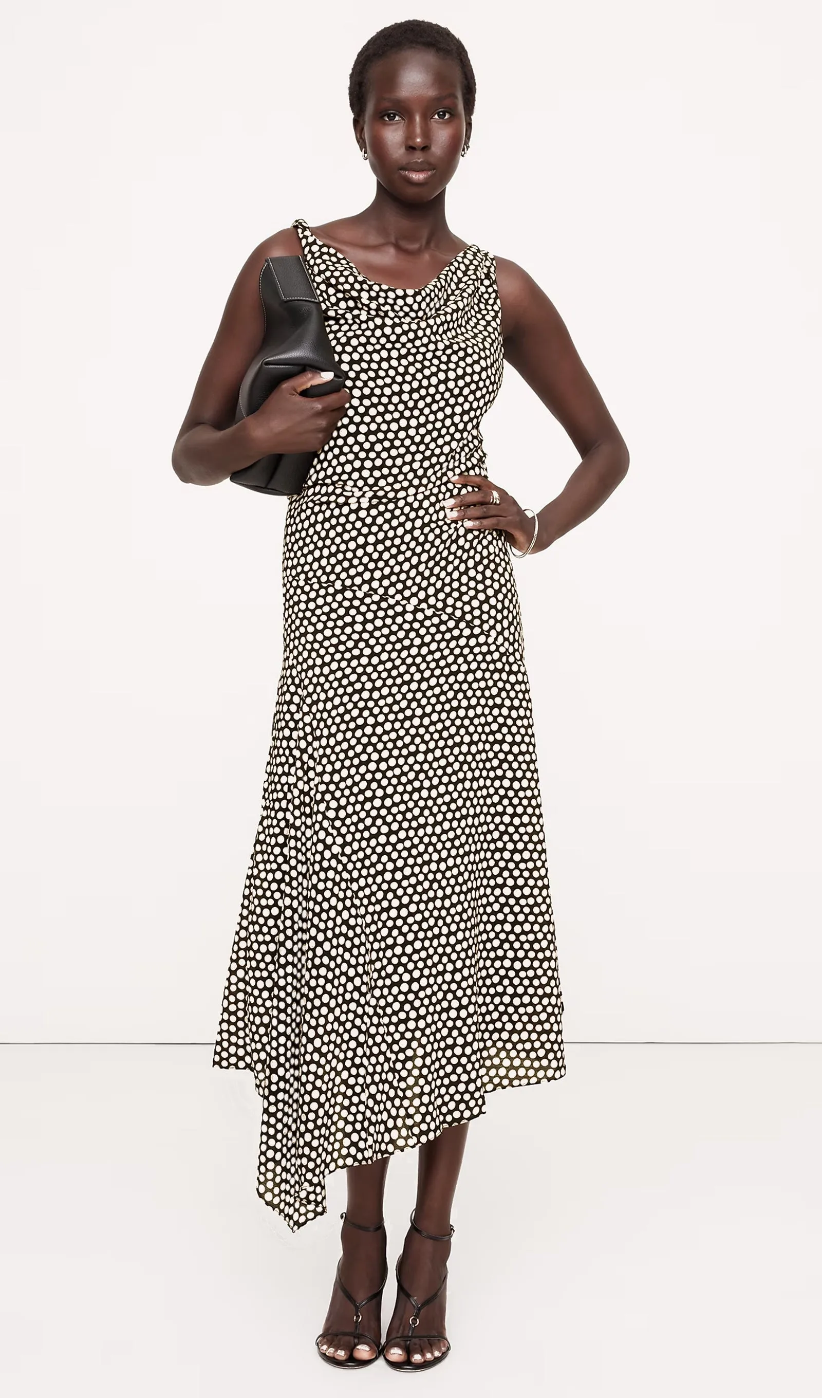 Crepe Twist Shoulder Dress-White