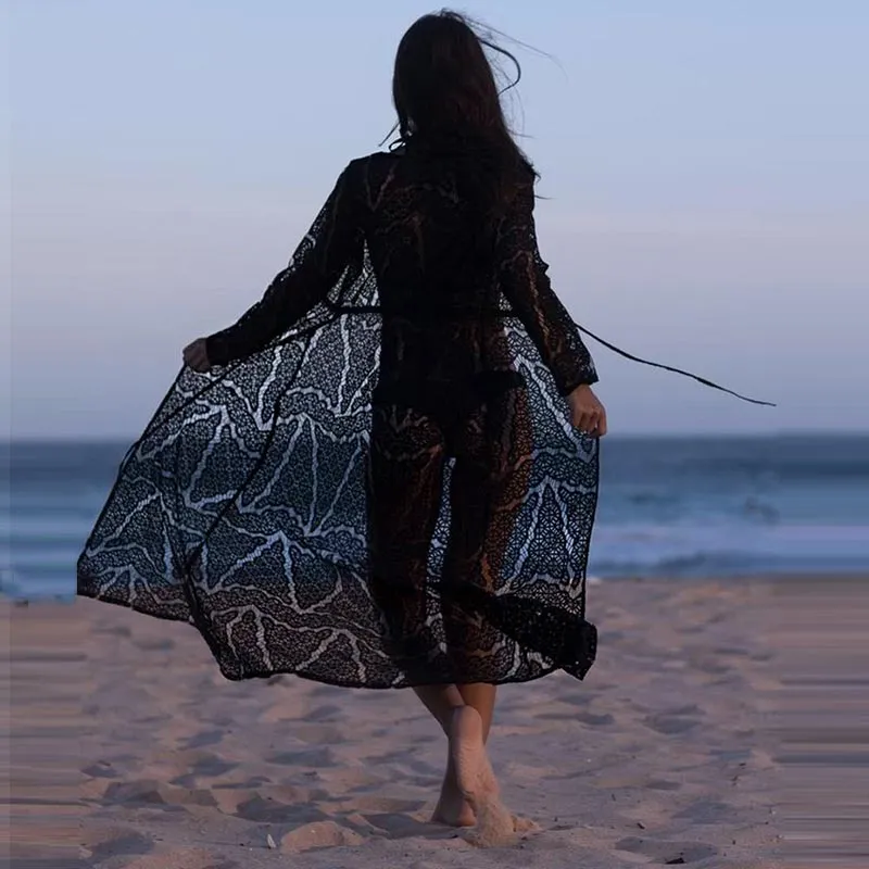 Crochet Lace Sexy Beach Cover up #Black
