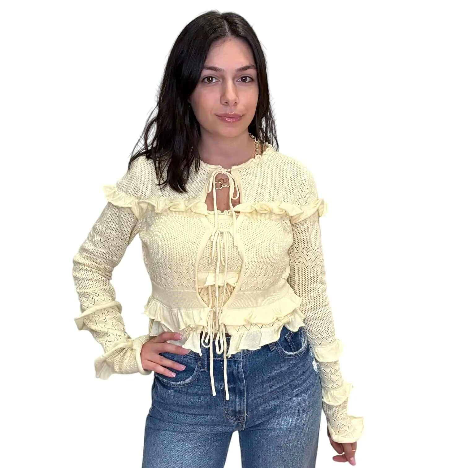Crochet Ruffle Cardigan and Tube Top