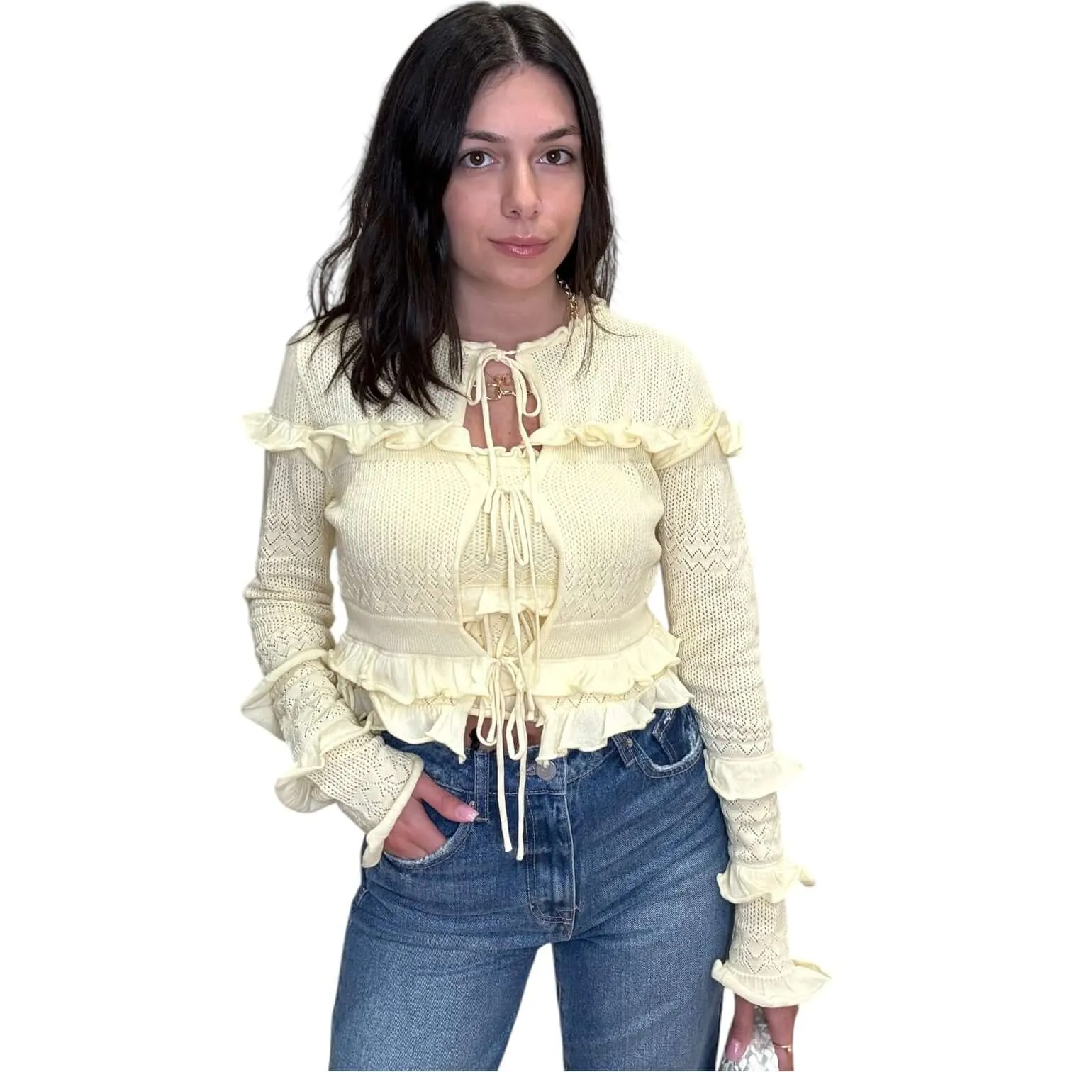 Crochet Ruffle Cardigan and Tube Top