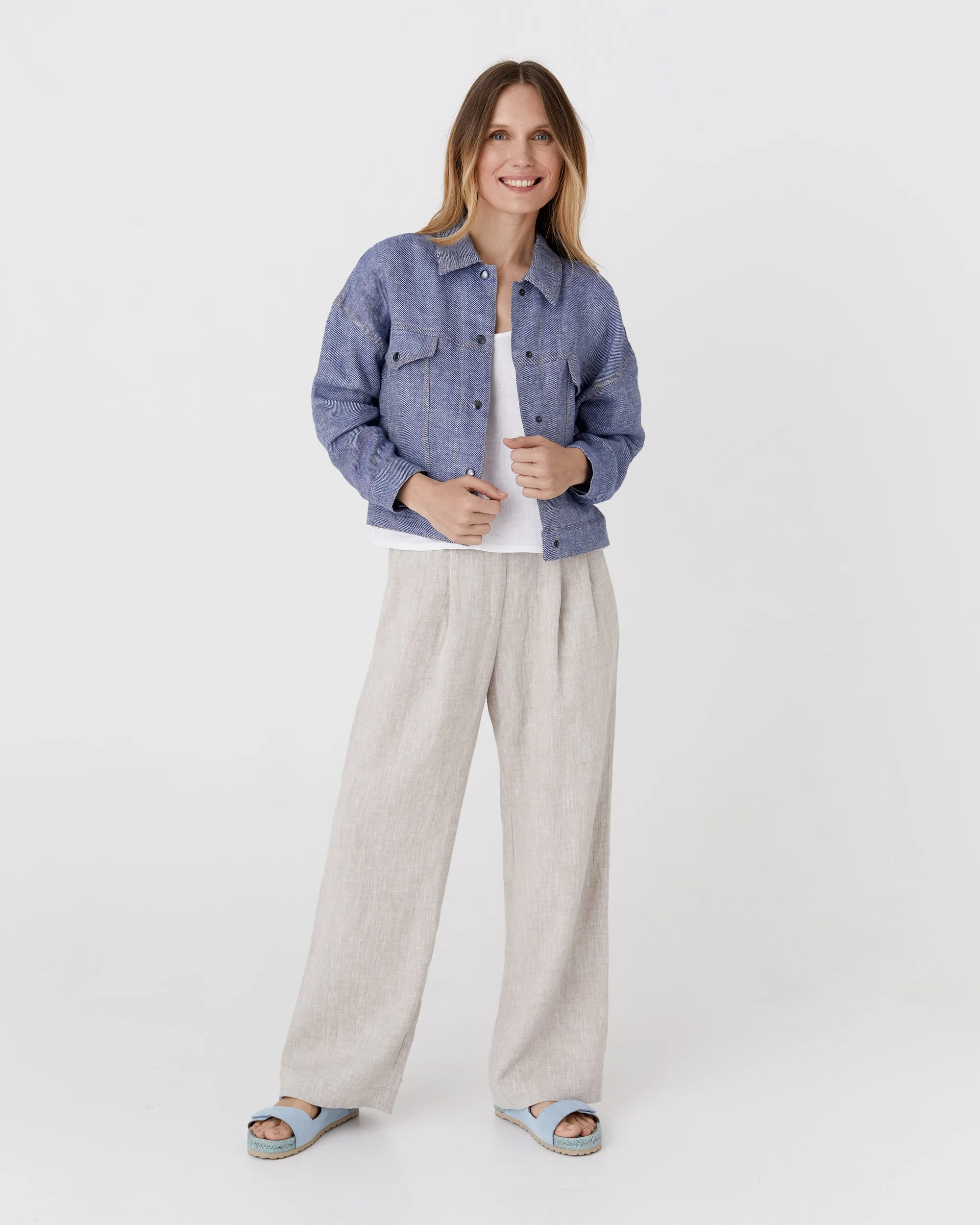 Cropped linen jacket LEURA in Denim